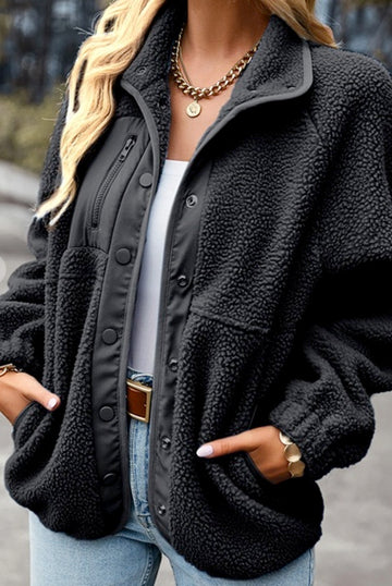 Solid Fleece Button up Jacket