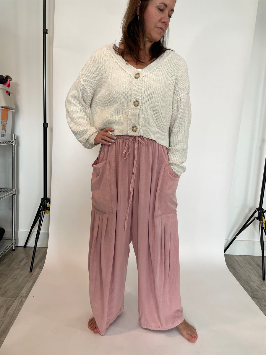 Pink Pleated Cargo Pants